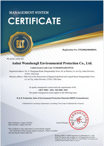 CHINA Anhui Wanshengli Environmental Protection Co., Ltd certificaciones